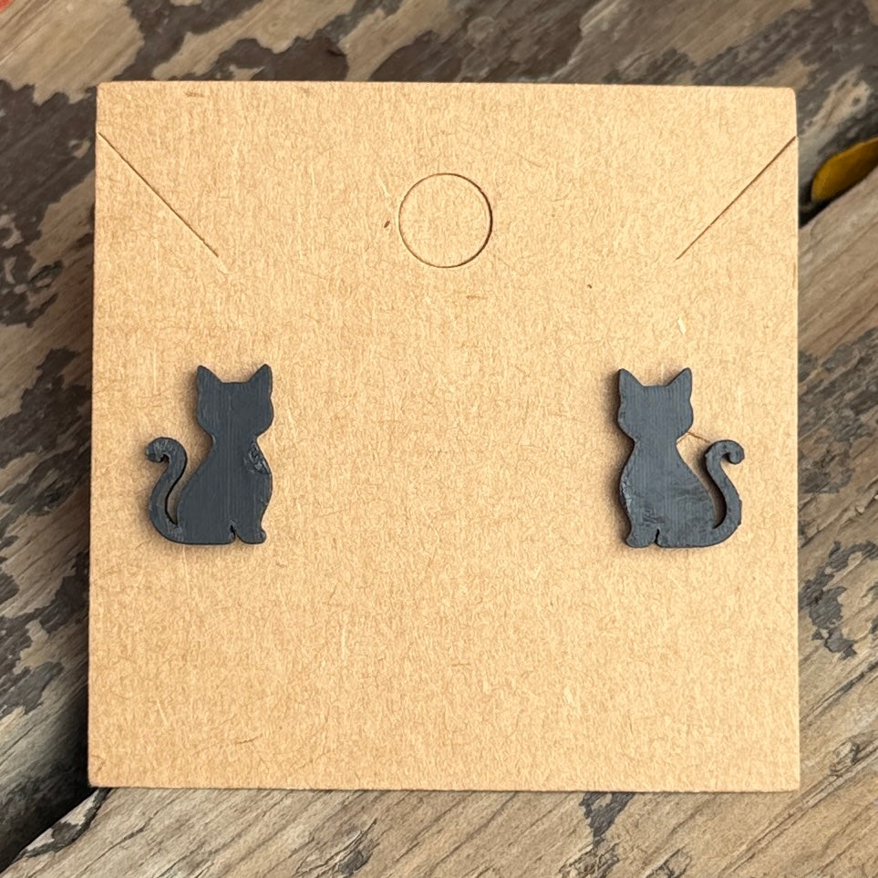 Black cat Halloween stud earrings close-up