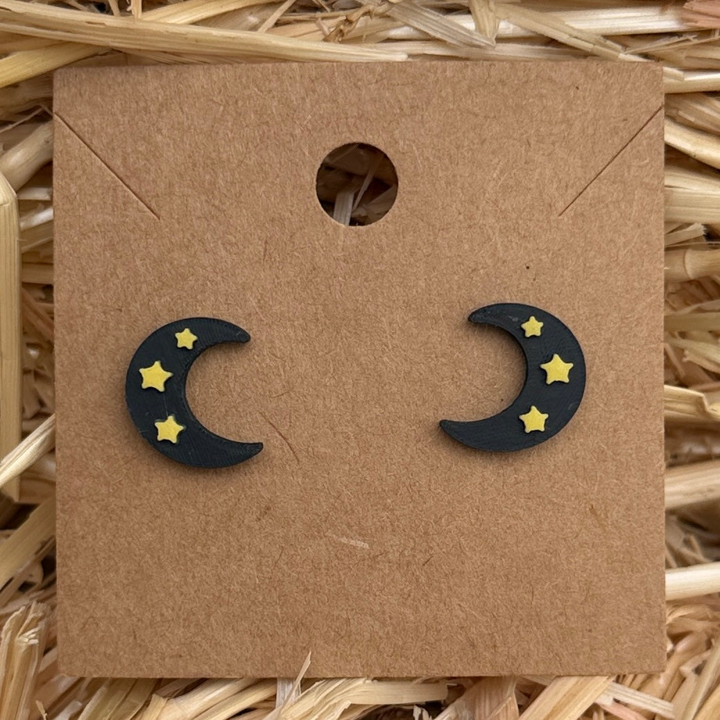 Starry moon Halloween stud earrings on kraft card