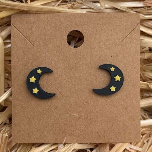 Starry moon Halloween stud earrings on kraft card