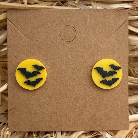 Bat full moon Halloween stud earrings on kraft card