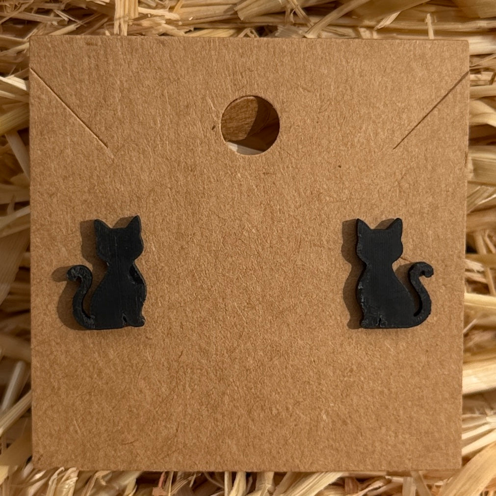 Black cat Halloween stud earrings on kraft card