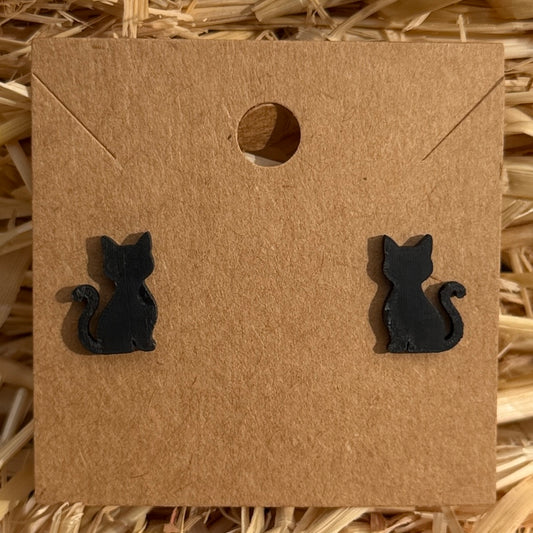 Black cat Halloween stud earrings on kraft card