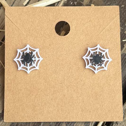 Spiderweb with Spider Stud Earrings close-up