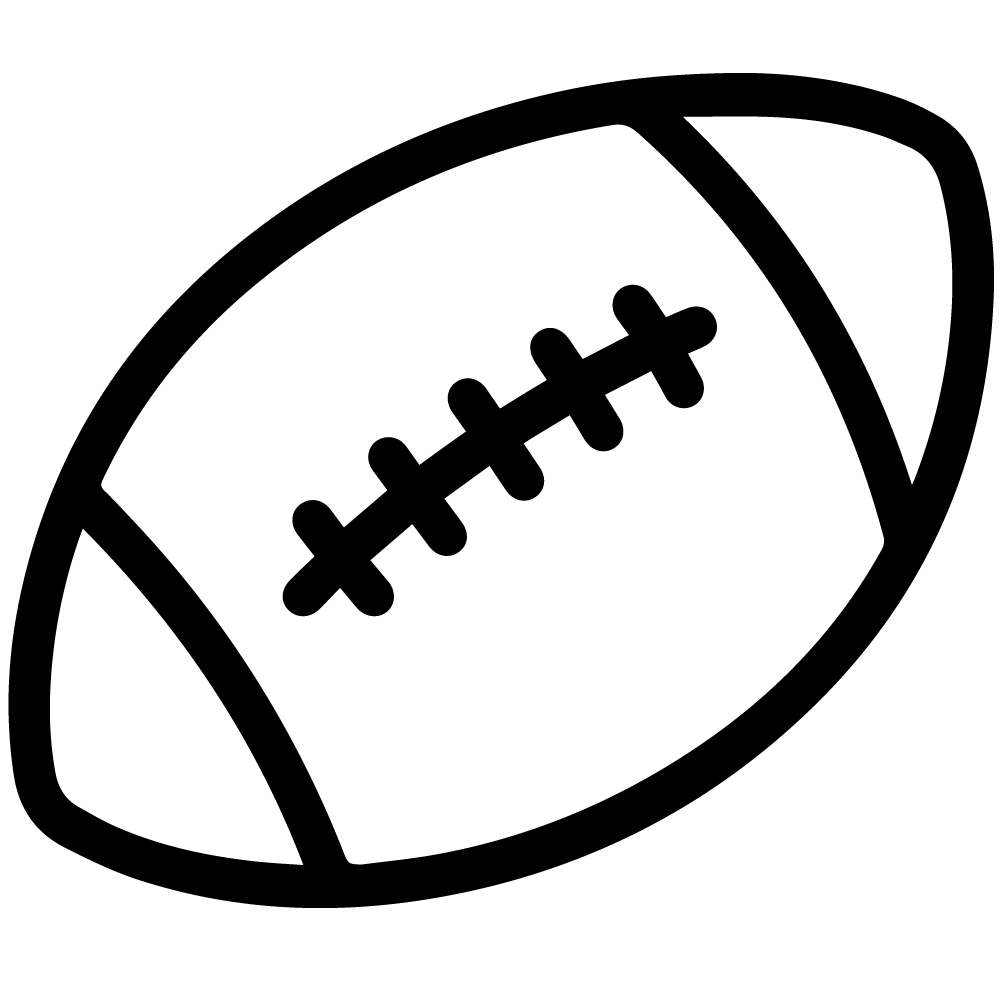 Black outline icon of an American football with laces.