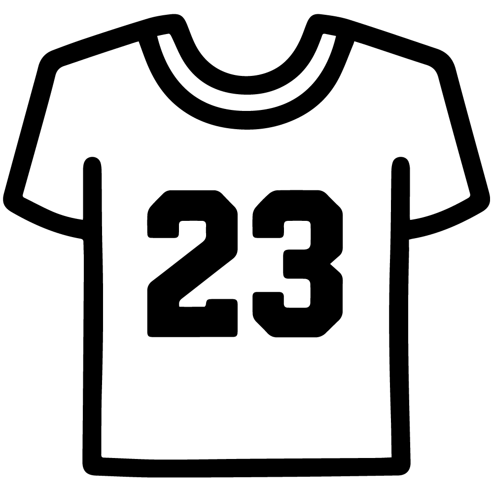 Black outline icon of a sports jersey with the number 23.