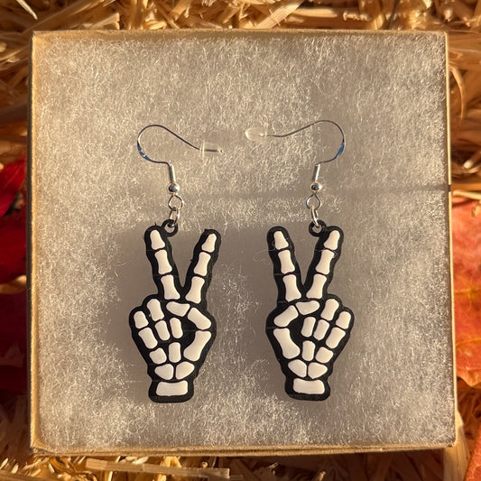 Skeleton Peace Hand Hook Earrings