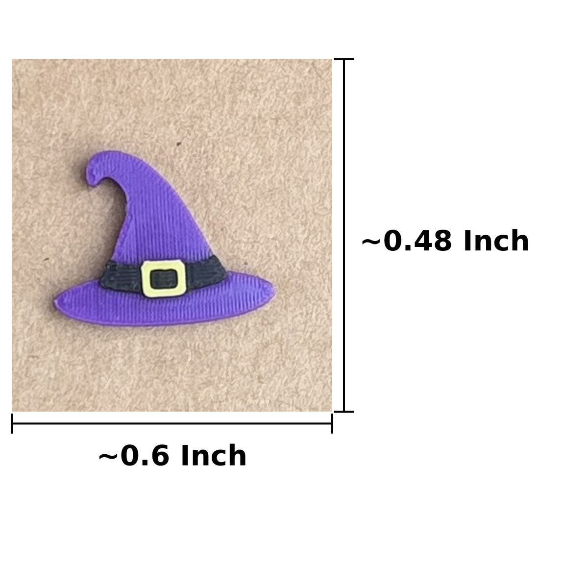 Witch hat stud earring dimensions, approximately 0.6 inch wide by 0.48 inch tall